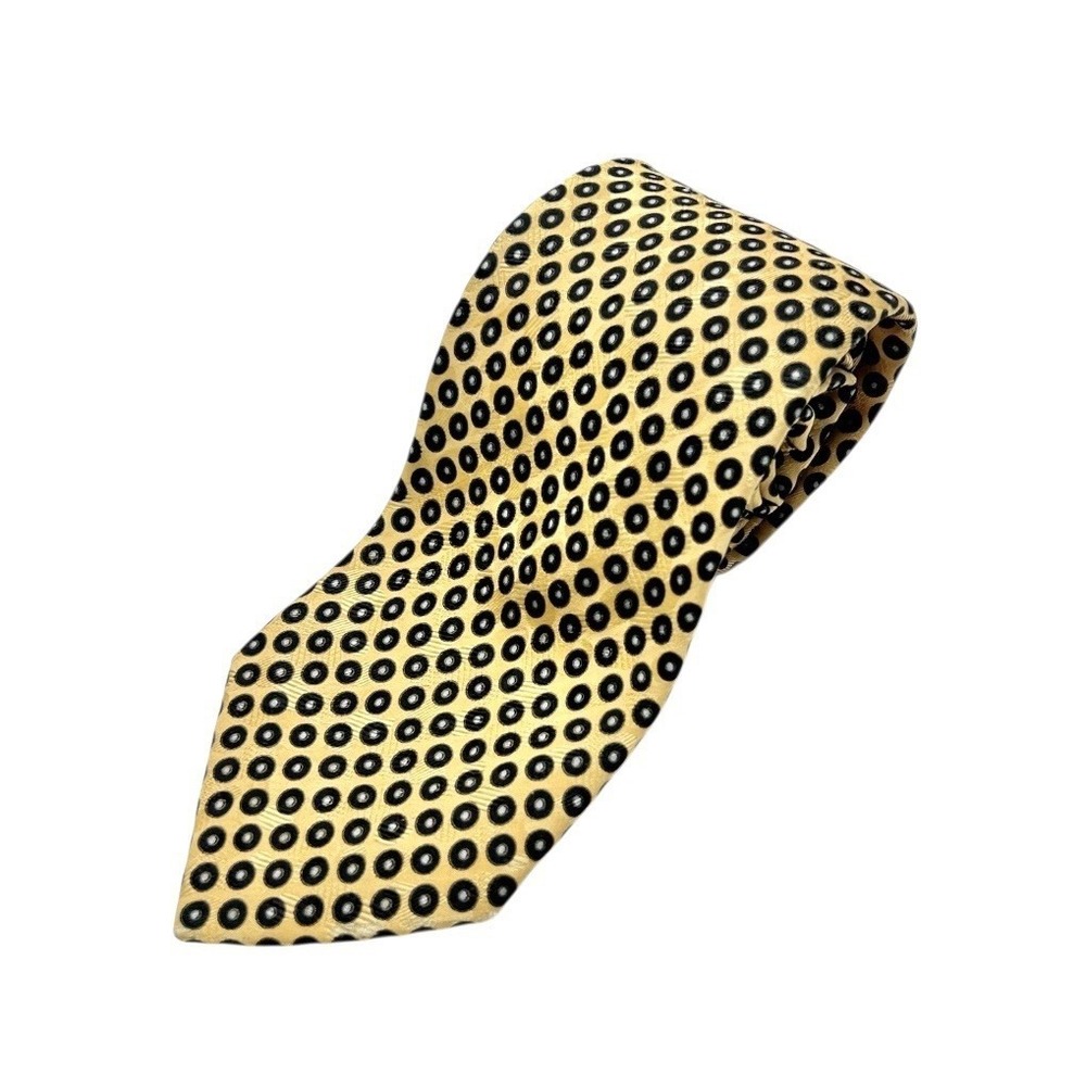 Stefano Ricci Gold Pure Silk Luxury Tie w Black Circles Made in Italy‎